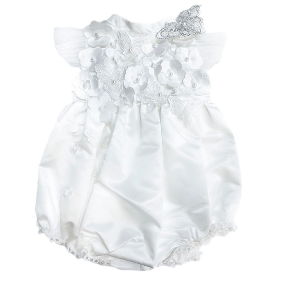 Butterfly flower white silk romper - Picture 1 of 2